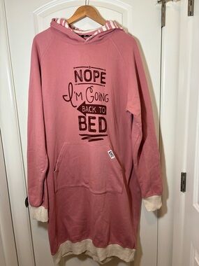Lazy One Cozy Pink Graphic Hooded Sleep Dress - "Nope I'm Going Back to Bed"